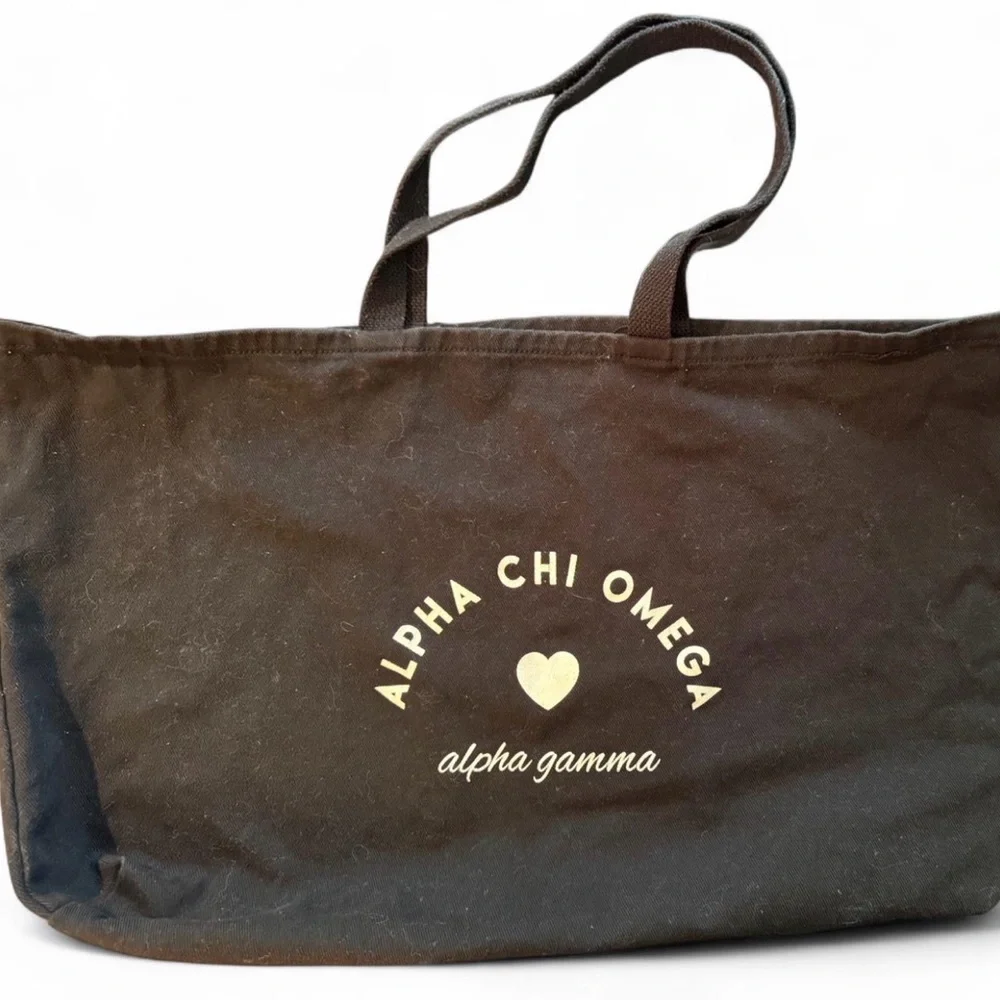 ALPHA CHI OMEGA black cotton canvas tote. Roomy with nice shoulder strap. - Picture 1 of 2